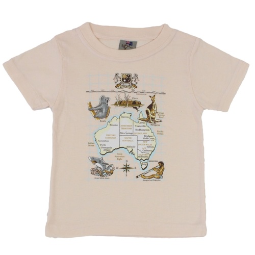 Kids Baby T Shirt Australian Australia Souvenir Cotton Sz 0-14 – Vintage Map [Colour: Cream] [Size: 0] 