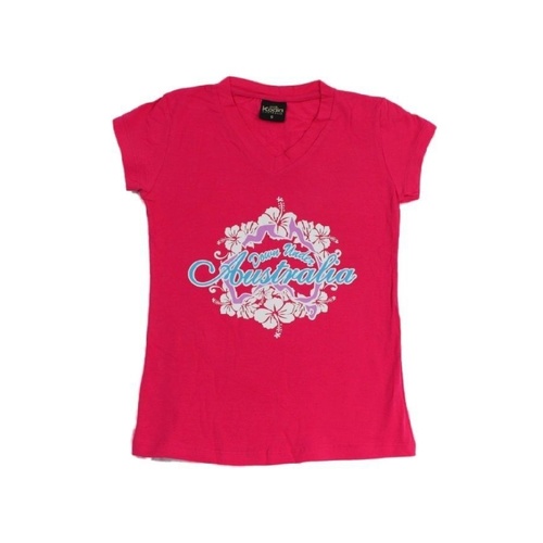 Womens Ladies Cotton T Shirt Australian Australia Souvenir V Neck - Down Under [Size: S] [Color: Hot Pink] 