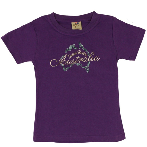 Kids Girls T Shirt Tee Australian Australia Souvenir w Rhinstone Crystal - Map [Colour: Purple ] [Size: 2] 
