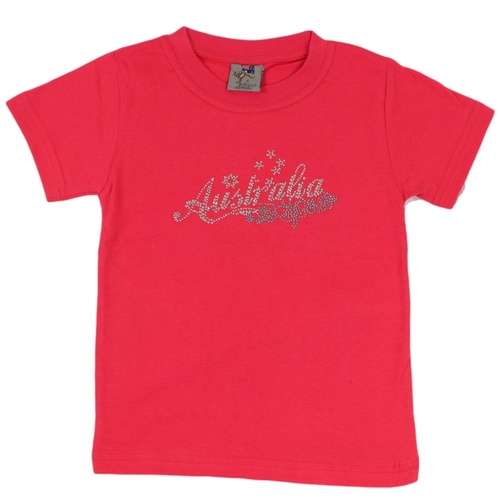 Kids Girls T Shirt Tee Australian Australia Souvenir with Rhinstone Crystal [Colour: Watermelon] [Size: 10] 