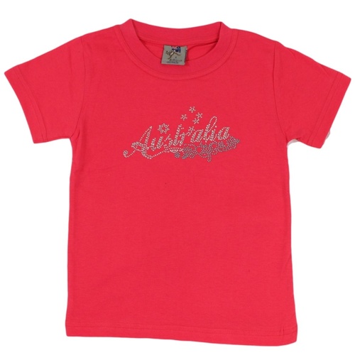 Kids Girls T Shirt Tee Australian Australia Souvenir with Rhinstone Crystal [Colour: Watermelon] [Size: 2] 
