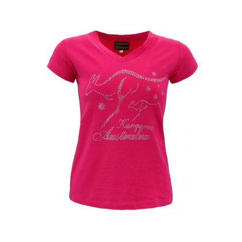 Womens Ladies T Shirt Australian Australia Souvenir w Rhinstone Crystal Kangaroo [Colour: Hot Pink] [Size: S] 