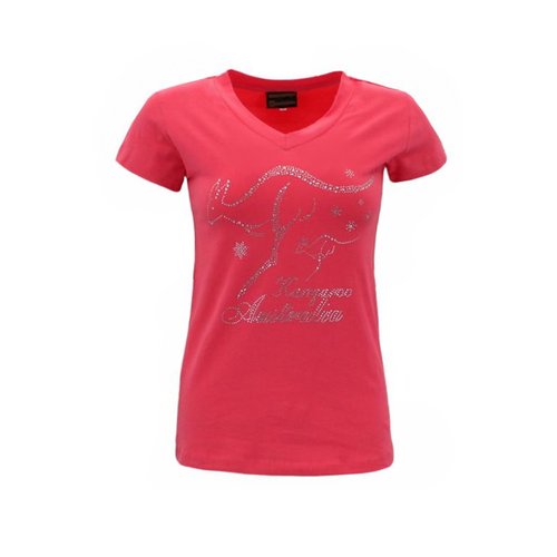 Womens Ladies T Shirt Australian Australia Souvenir w Rhinstone Crystal Kangaroo [Colour: Light Coral] [Size: L] 