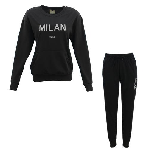 FIL Women's Tracksuit 2pc Set Loungewear Jumper Track Pants Embroidered - Milan [Size: 8] [Colour: Black]