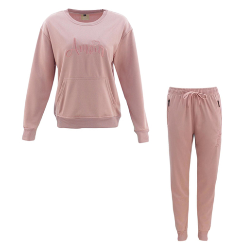 FIL Women's Tracksuit 2pc Set Loungewear Jumper Track Pants Embroidered - Amour [Size: 18] [Colour: Dusty Pink]