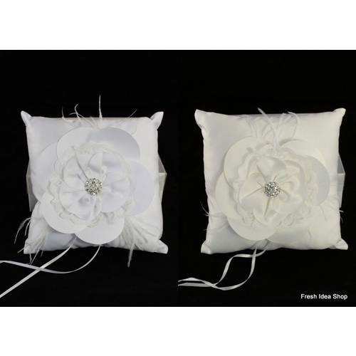 Wedding Flower Girl Basket Ring Pillow Flowergirl White Ivory - Diamante Flower [Colour: White] [Design: Ring Pillow]