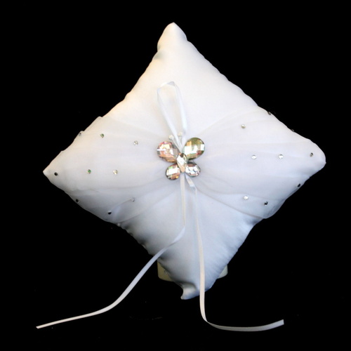 White Bridal Crystal Butterfly  W  Rhinestones Wedding Ring Pillow Cushion