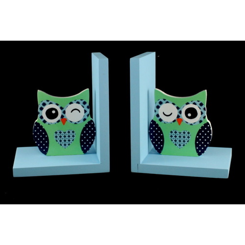 Home Kids Room Office Decor Owl Wooden Book Bookend  Bookshelves Organizer  [Color: Owl with Blue]