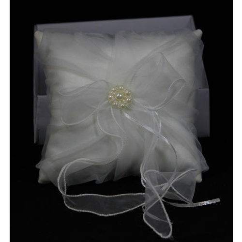 Wedding Ring Pillow Diamante Pearl Love Ivory/Pure White 18x18cm [Design: Pearl Wedding] [Color: Pure White] 