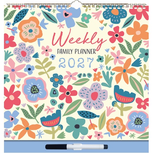 Floral Weekly Family Planner - 2027 Gifted Stationery Wall Calendar