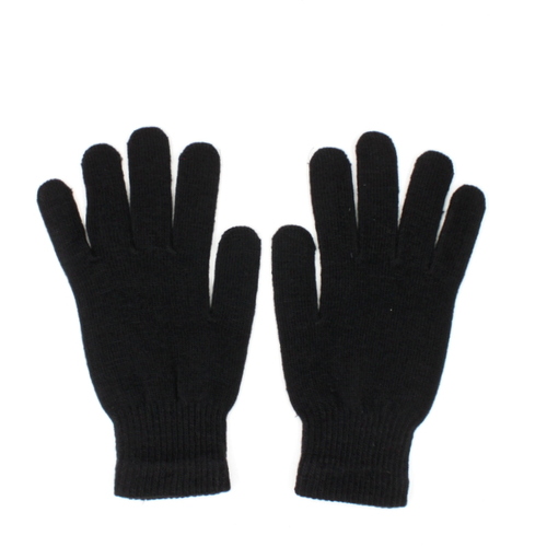 FIL Men's Women's Unisex Gloves Fingerless Winter Thermal Warm Knitted Sherpa Plain Patterned [Design: Unisex - Black]
