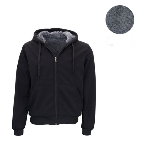 Men's Sherpa Lined Hoodie Jacket Zip Front Fleece Warm Winter Hooded Jumper [Size: L] [Colour: Black]