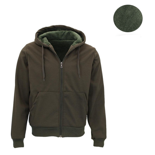 Men's Sherpa Lined Hoodie Jacket Zip Front Fleece Warm Winter Hooded Jumper [Size: L] [Colour: Olive]