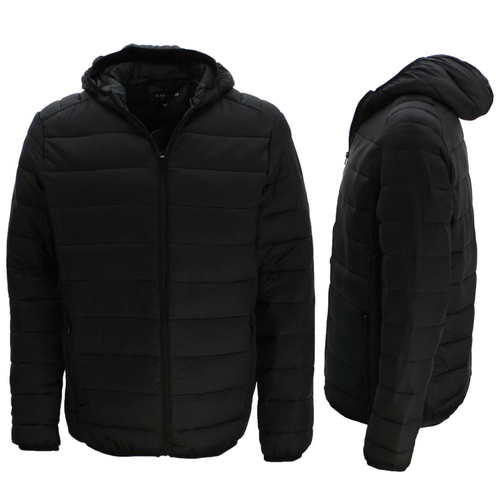Men's Puffer Jacket Hooded Puffy Coat Quilted Winter Jacket [Size: S] [Colour: Black]