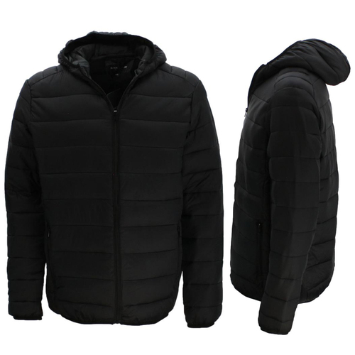 Men's Camo Puffer Jacket Hooded Puffy Coat Camouflage Quilted Winter Jacket [Size: S] [Colour: Black]