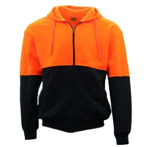 Hi-Vis Hooded Safety Workwear Fleece-lined Fleecy Full Zip Jumper Hoodie Jacket [Size: 3XL] [Colour: Fluro Orange/Navy]
