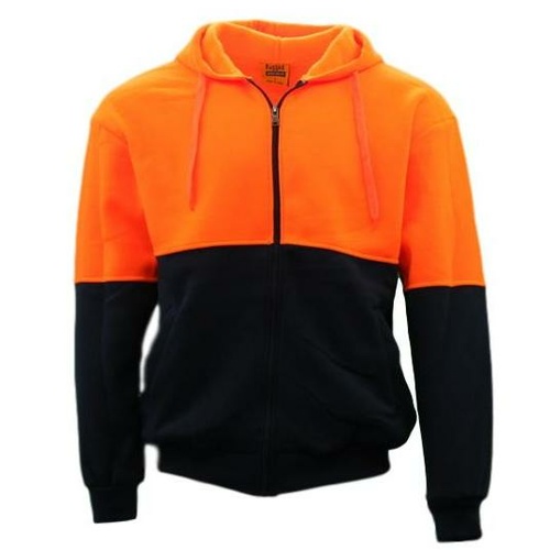 Hi-Vis Hooded Safety Workwear Fleece-lined Fleecy Full Zip Jumper Hoodie Jacket [Size: L] [Colour: Fluro Orange/Navy]