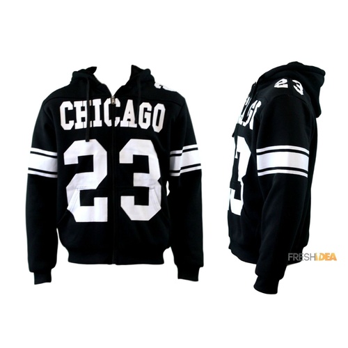 Men's Thick Winter Sherpa Fur Hoodie Hooded Sports Coat Bomber Jacket CHICAGO 23 [Size: S] [Colour: Black]