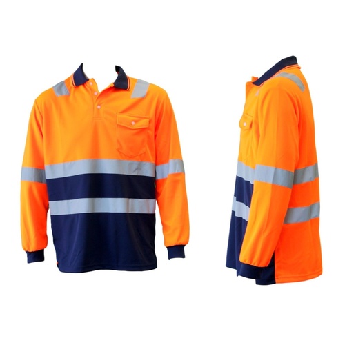 Hi-Vis Safety Workwear Long Sleeve Polo Shirt Top Reflective Tape Two tone [Size: L] [Colour: Orange]