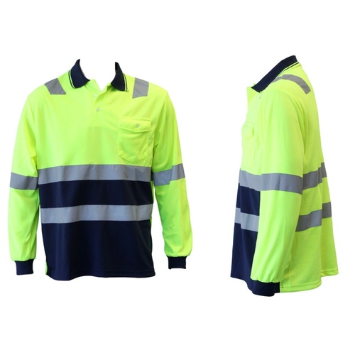 Hi-Vis Safety Workwear Long Sleeve Polo Shirt Top Reflective Tape Two tone [Size: S] [Colour: Lime]