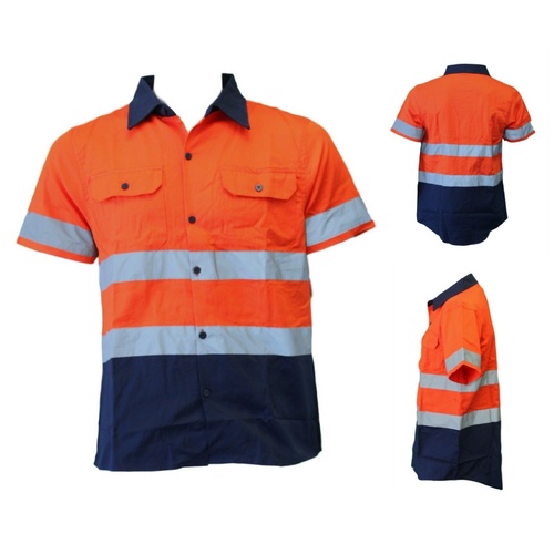 Hi-Vis Safety Workwear 100% Cotton Shirt Vented Short Sleeve w/ Reflective Tape [Size: S] [Colour: Orange]
