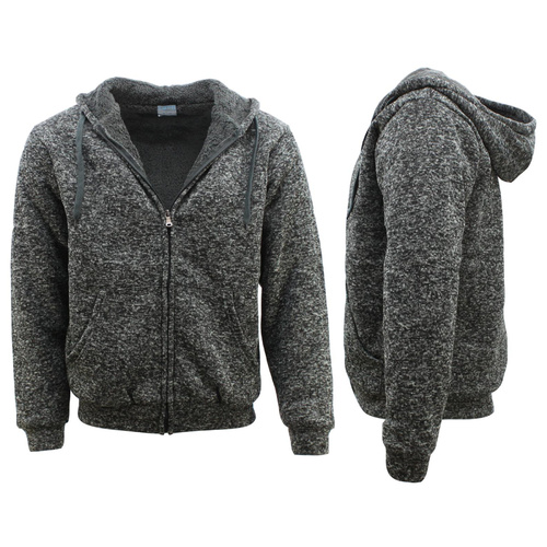 Men's Thick Winter Sherpa Fur Hoodie Zip Up Hooded Jumper Coat Jacket Sweater [Size: S] [Colour: Black]