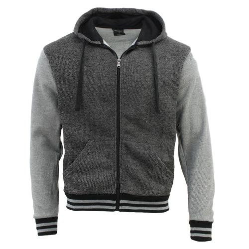 Mens Varsity Hoodie Casual Jacket College Sweatshirt Sport Fleece Zip Up Jumper [Size: S] [Colour: Black]
