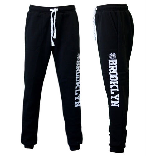 Men's Skinny Track Pants w Fleece Slim Cuff Trackies Slacks Tracksuit - Brooklyn [Size: XS] [Colour: Black]