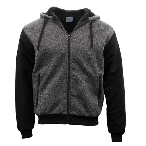 Men's Two Tone Zip-Up Hoodie Thick Sherpa Fur Winter Jacket Jumper [Size: S] [Colour: Dark Grey/Black]