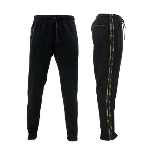 FIL Adult Men's Track Pants Trackies 3 Zipped Pockets Camo Stripes [Colour: Black w Green Camo][Size: XS]