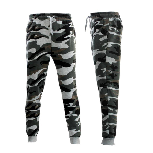 Men's Fleeced Camouflage Track Pants Camo Jogger Casual Trousers Army Trackies [Size: S] [Colour: Green Camo]