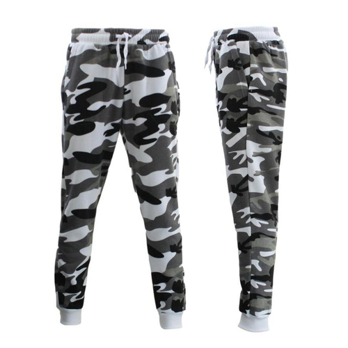 Men's Fleeced Camouflage Track Pants Camo Jogger Casual Trousers Army Trackies [Size: S] [Colour: Grey Camo]