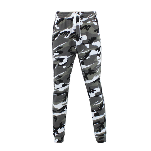 Mens Camouflage Track Pants Fleece Lined Jogger Camo 3 Pockets Sweatpants [Size: L] [Colour: Grey Camo]