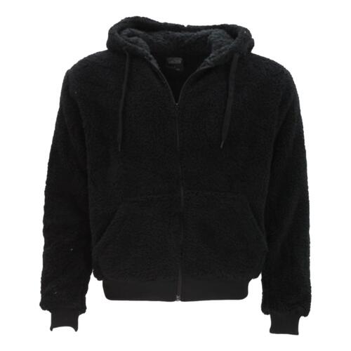Mens Unisex Soft Fluffy Teddy Fur Zip Up Hooded Jacket Hoodie Sherpa Fleece Coat [Size: XS] [Colour: Black]