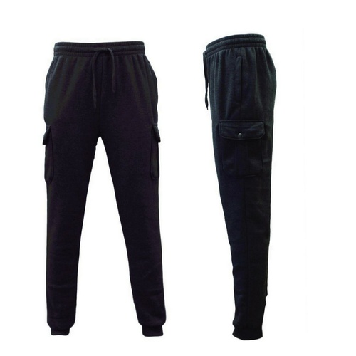 NEW Men's Skinny Cargo Track Pants w Fleece Slim Cuff Trackies Slacks Tracksuit [Size: S] [Colour: Black]