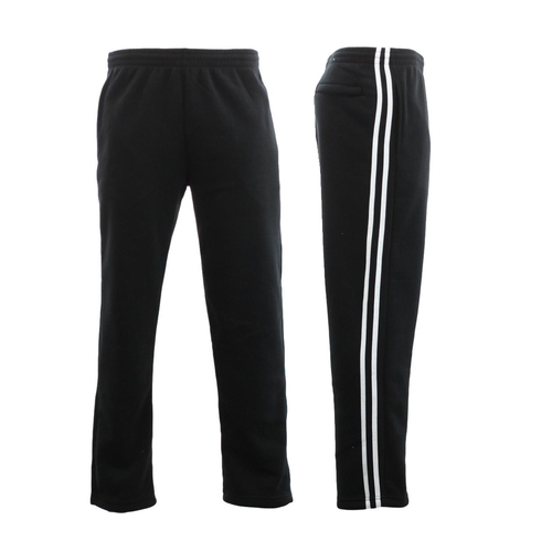 NEW Men's Fleece Lined Track Pants w Zip Pocket Striped Casual Track Suit Pants [Size: S] [Colour: Black w White Stripes]