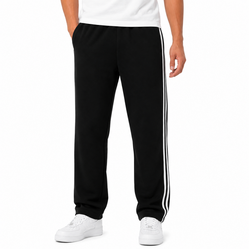 NEW Men's Fleece Lined Track Pants w Zip Pocket Striped Casual Track Suit Pants [Size: S] [Colour: Black w White Stripes]