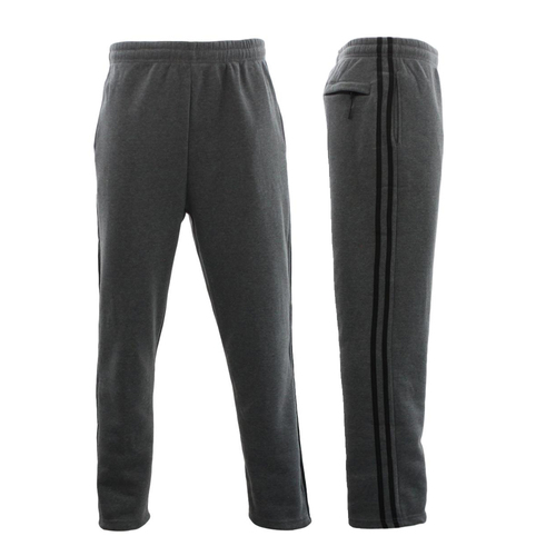 NEW Men's Fleece Lined Track Pants w Zip Pocket Striped Casual Track Suit Pants [Size: 3XL] [Colour: Dark Grey w Black Stripes]