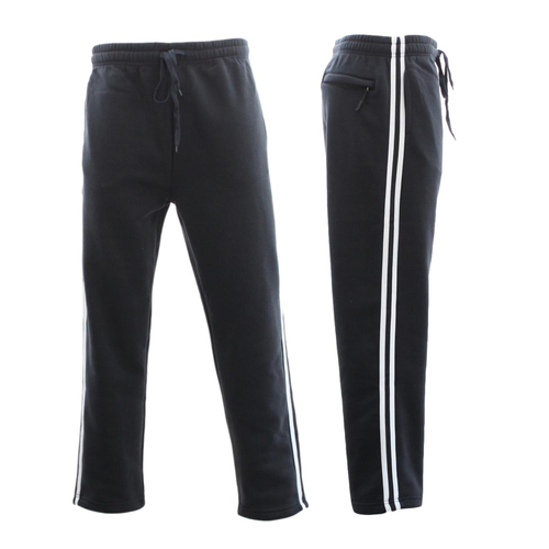 NEW Men's Fleece Lined Track Pants w Zip Pocket Striped Casual Track Suit Pants [Size: L] [Colour: Navy w White Stripes]