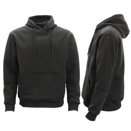 Men’s Fleece Pullover Hoodie Hooded Jumper Sweater w Ribbed Pockets Sleeve [Size: S] [Colour: Black]