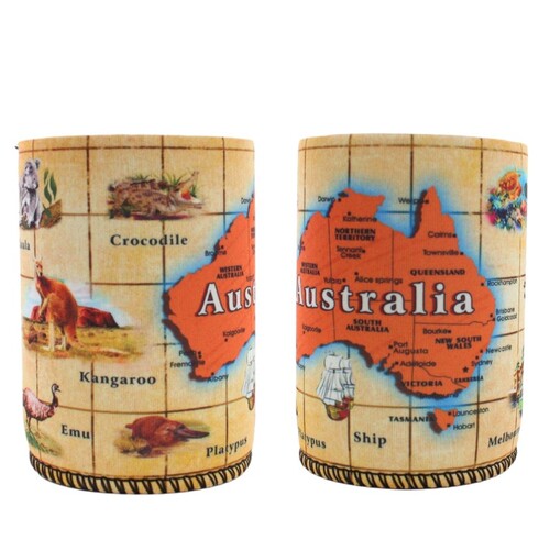 Stubby Holder Stubbie Can Beer Bottle Drink Cooler Australia Flag Funny Souvenir [Design: Australia - Map G]