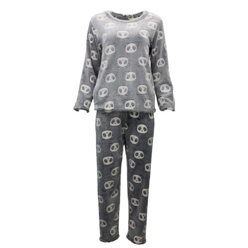 Women's Supersoft Pyjama Plush Loungewear Fleece Sleepwear Pajamas Set Winter PJ [Size: 12] [Design: Grey w Panda Bears (Pullover)]