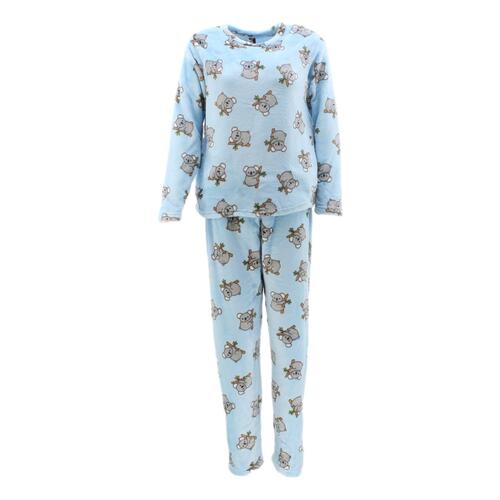 Women's Supersoft Pyjama Plush Loungewear Fleece Sleepwear Pajamas Set Winter PJ [Size: 10] [Design: Blue w Koala (Pullover)]