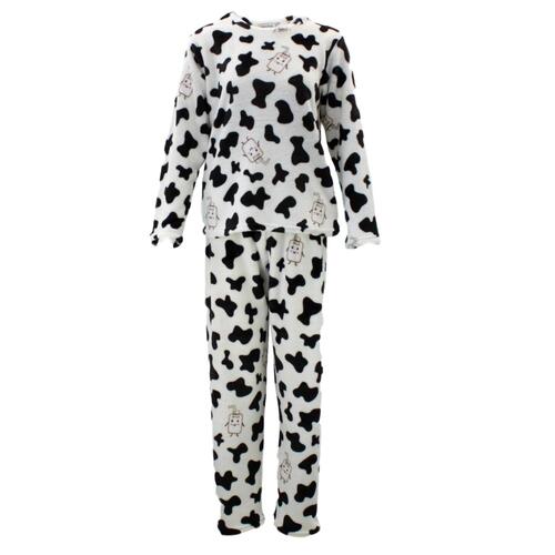 Women's Supersoft Pyjama Plush Loungewear Fleece Sleepwear Pajamas Set Winter PJ [Size: 10] [Design: Cow Print (Pullover)]