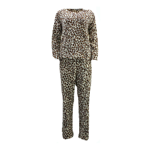 Women's Supersoft Pyjama Plush Loungewear Fleece Sleepwear Pajamas Set Winter PJ [Size: 8] [Design: Leopard Print (Pullover)]