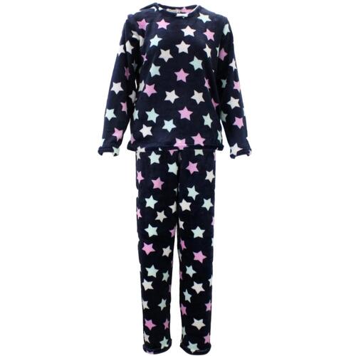 Women's Supersoft Pyjama Plush Loungewear Fleece Sleepwear Pajamas Set Winter PJ [Size: 12] [Design: Navy w Stars (Pullover)]