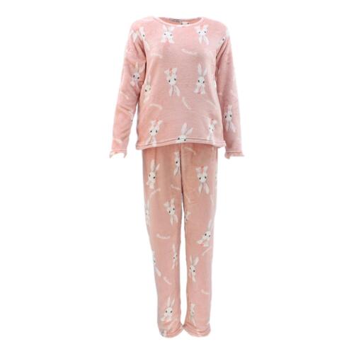 Women's Supersoft Pyjama Plush Loungewear Fleece Sleepwear Pajamas Set Winter PJ [Size: 8] [Design: Pink w Bunnies (Pullover)]