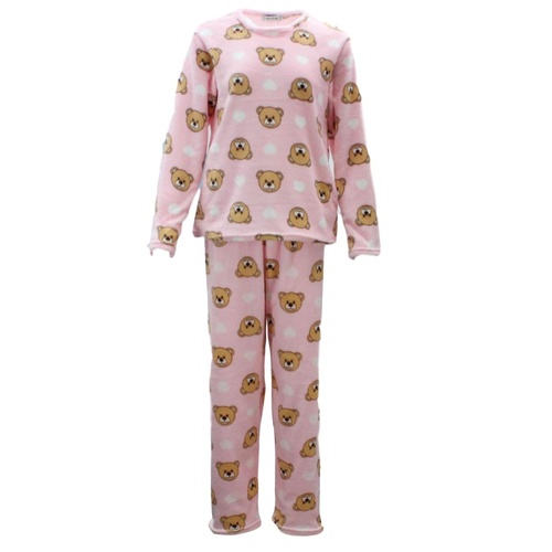 Women's Supersoft Pyjama Plush Loungewear Fleece Sleepwear Pajamas Set Winter PJ [Size: 14] [Design: Pink w Bears (Pullover)]