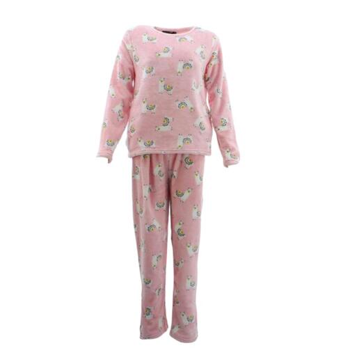 Women's Supersoft Pyjama Plush Loungewear Fleece Sleepwear Pajamas Set Winter PJ [Size: 12] [Design: Pink w Llamas (Pullover)]