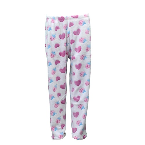 Women's Soft Plush Lounge Sleep Pyjama Pajama Pants Fleece Winter Sleepwear [Size: 10] [Colour: White w Strawberry Hearts ]